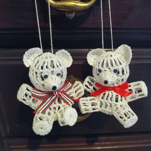 ⭐LAST DAY⭐ 2 Vintage Crochet Bear Rustic Country Christmas Ornament